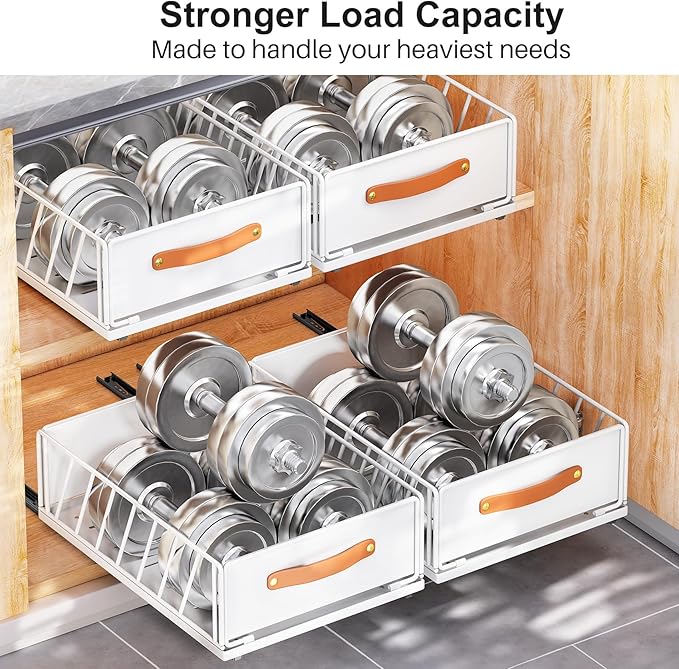 4Pack Pull out Cabinet Organizer,Heavy Duty Slide out Pantry Shelves Drawer Storage with Adhesive Nano Film,Sliding Mesh Basket with Handle for Kitchen, Bathroom, Home, 11.8W" X 15.7"D X 6.2"H,White