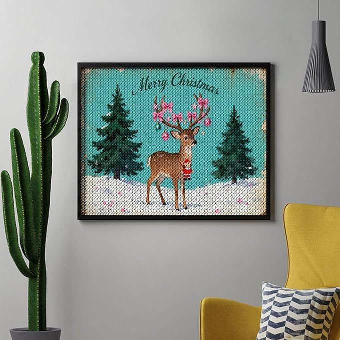 AIVKIEJK Diamond Painting Kits for Adults - Merry Pink Christmas Santa Deer & Tree Painting DIY 5D Full Drill Diamond Dots Paintings with Diamonds Gem Art and Crafts Home Decor 16"x20"