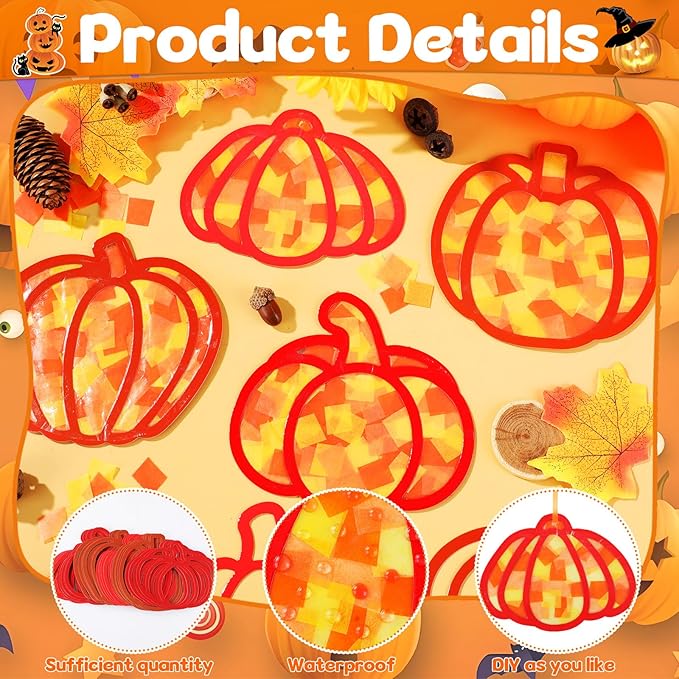 Qyeahkj 36 Set Fall Pumpkin Suncatchers Crafts for DIY Autumn Window Tissue Paper Crafts Kit Thanksgiving Pumpkin Hanging Decor for Fall Home Activity Art Project Birthday Party Favor Gift