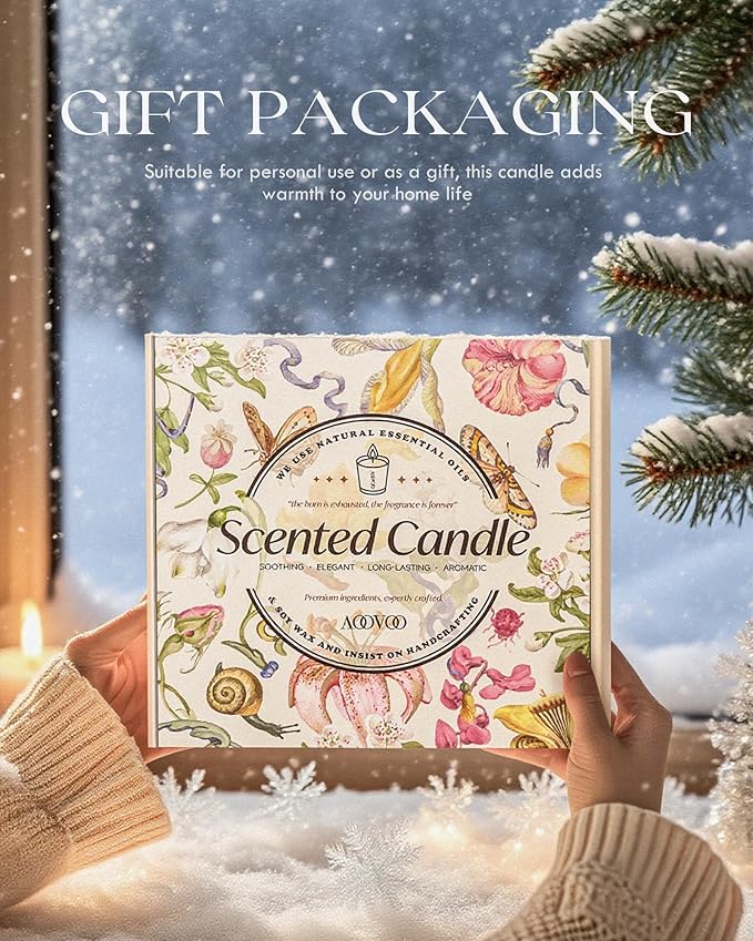 AOOVOO Holiday Candles Set for Women - 4 Pack Candles for Home Scented, Aromatherapy Candle with Crystals, 28 oz 200 Hour Long Lasting Candle, Winter Fragrance of Cedar, Fir, Hot Cocoa, Vanilla Cake