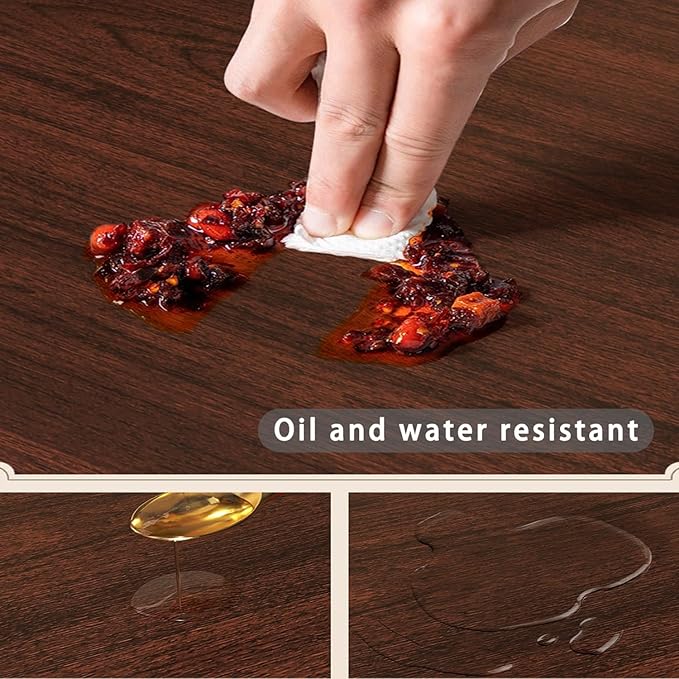 Wood Grain Round Table Protector 48/52/42/54/36 inch, Waterproof PU Leather Table Mat, Heat Resistant Circular Dining Table Pad for Kitchen, Coffee Table, Office Desk,(Khaki,53in)
