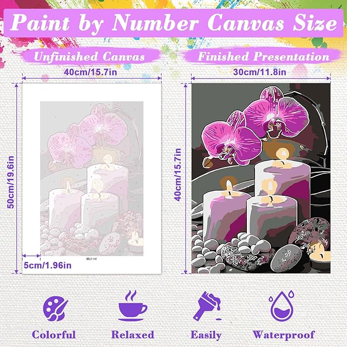 Skyboda Christmas Paint by Numbers Kit for Adults Beginners with Frame, Candles Flower Adult Paint by Number Kits on Canvas, Easy DIY Oil Painting Kits for Home Decor, 8x12in