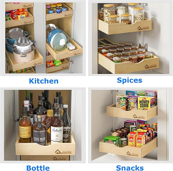 WelFurGeer Pull Out Drawers for Kitchen Cabinets, Pull Out Cabinet Organizer, Cabinet Organizers and Storage, Slide Out Cabinet Organizer, Drawer Organizer, Cabinet Drawer (32''W)
