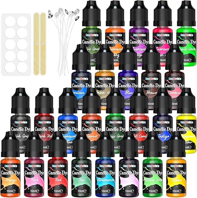 FansArriche Candle dye - 26 Colors Liquid Oil-Based dye for Candle Wax, Vivid Candle Color for DIY Candle Making, Highly Concentrate Natural Candle Color
