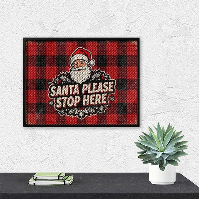 AIVKIEJK Diamond Painting Kits for Adults - Christmas Santa Please Stop Here Painting DIY 5D Full Drill Diamond Dots Paintings with Diamonds Gem Art and Crafts Home Decor 12"x16"