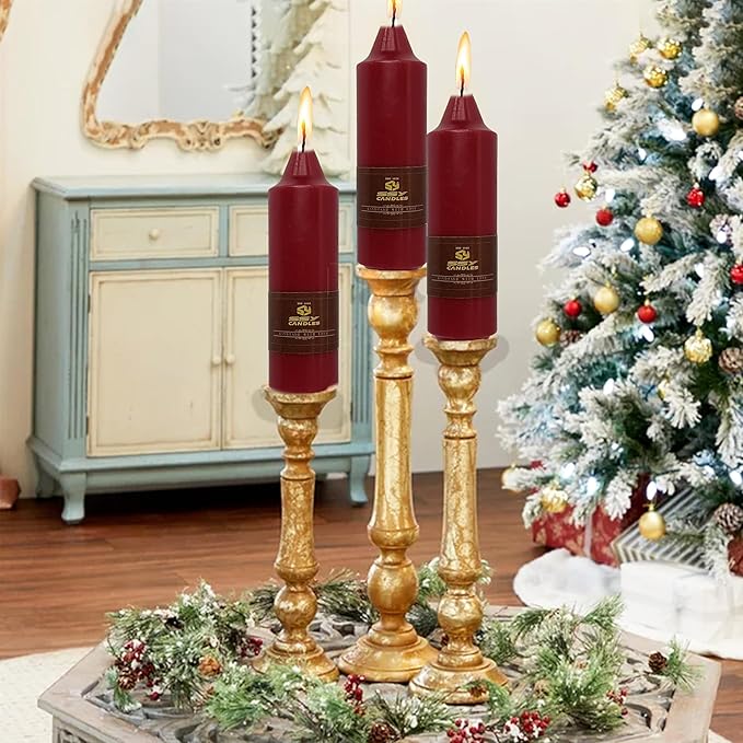 5 Inch Short Taper Candle Red Unscented Tapered Candles 4 PCS Smokeless Candle for Christmas Dinner Home Decoration