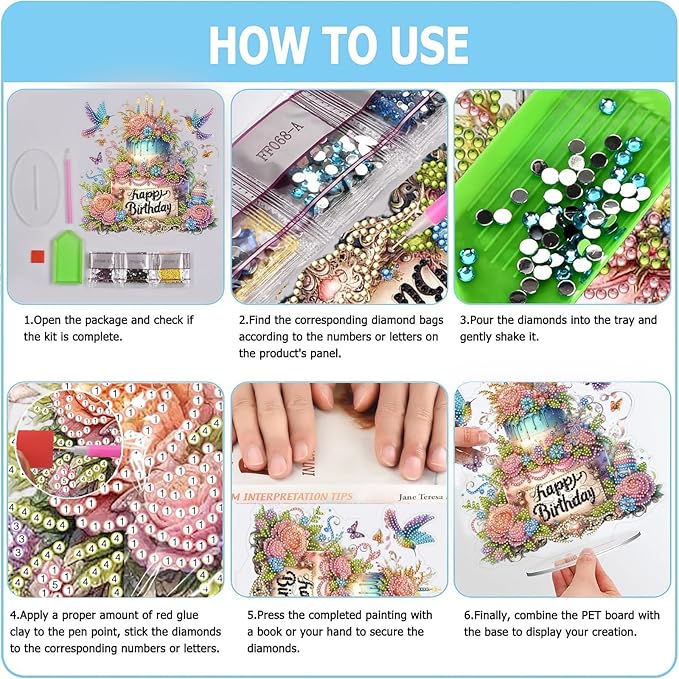 ARTopet DIY Diamond Desktop Ornament PET Irregular Shape Special Shaped Crystal Double Sided Pattern Single Sided Diamond Art Painting Tabletop Home Ornaments Decor-Birthday Cake