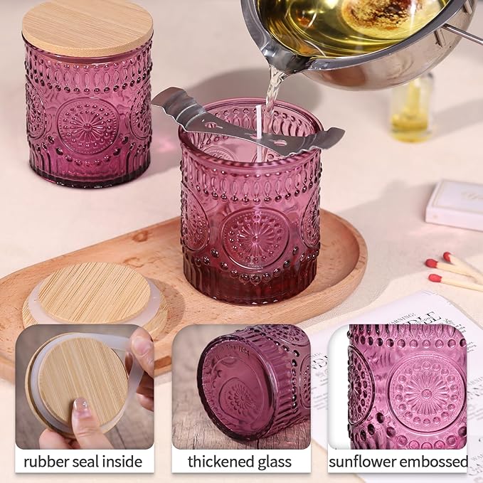 DARJEN 10 Pack Purple Candle Jars for Making Candles- 7.5 OZ Empty Glass Candle Making Jars with Bamboo Lids and Labels, Candle Making Supplies Candle Containers for Home DIY