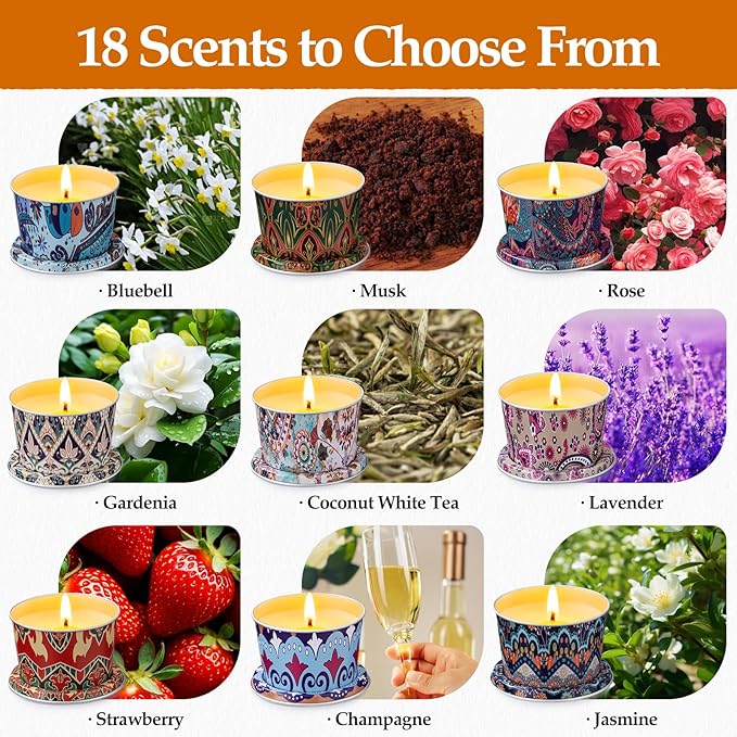 Scented Candles Set, 18 Pack(40oz) Travel Soy Wax Candles Bulk, Long Lasting Aromatherapy Candle Gift Set for Women, Home Fragrance, Valentine's Day,Relaxation & Stress Relief