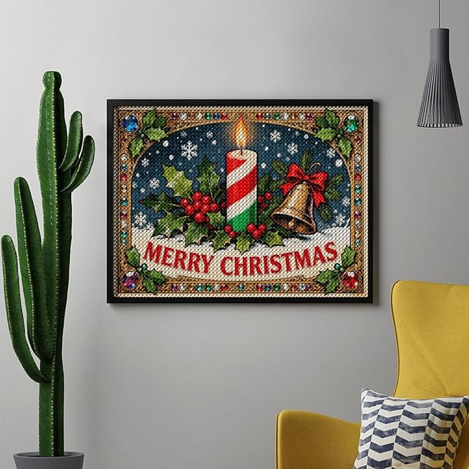 AIVKIEJK Diamond Painting Kits for Adults - Merry Christmas Candle & Holly Accents Painting DIY 5D Full Drill Diamond Dots Paintings with Diamonds Gem Art and Crafts Home Decor 12"x16"