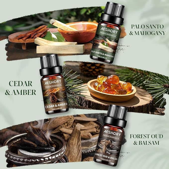 Essential Oils Set -6x10ml Woodland & Bakery Fragrance Oils Set for Diffuser, Candle Scents for Candle Making, Soap Making Supplies