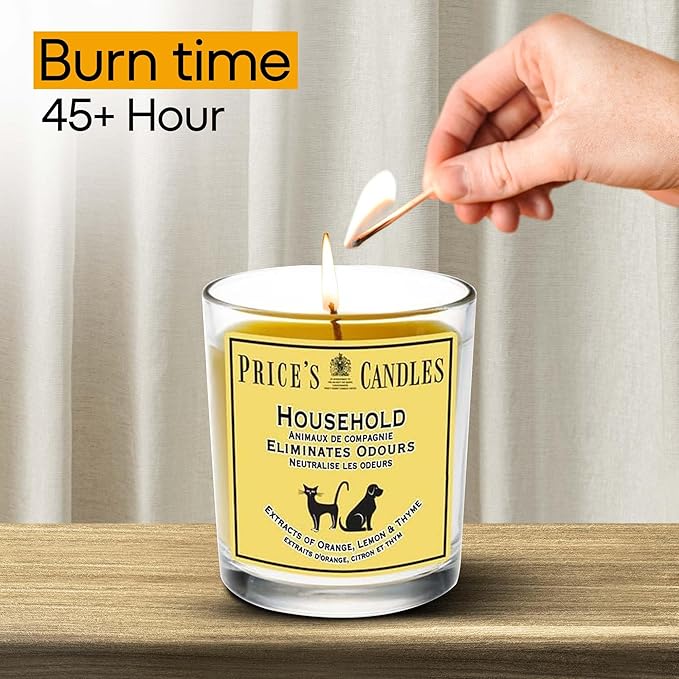 Price's - Household Pet Jar Candle - Odour Eliminating Candle - Made with Orange, Lemon & Thyme Extracts - Clean, Fresh, Quality Fragrance - Long Lasting Scent