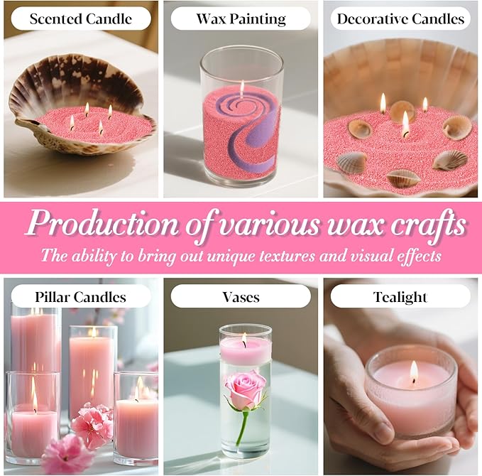 Sukh Pink Candle Sand Wax with Wicks and Wick Tabs- 450g DIY Pearled Candle Wax, Refillable Pearled Sand Candles with Wicks, for Valentine's Day, Wedding, Dating
