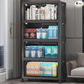 UAMFURI Stackable Storage Bins with Lids & Wheels & Door, Foldable Collapsible Closet Organizers, Extra Large Plastic Storage Drawers for Bedroom Dorm Office Garage (Dark-55qt, 4Pack with 1 top lid)