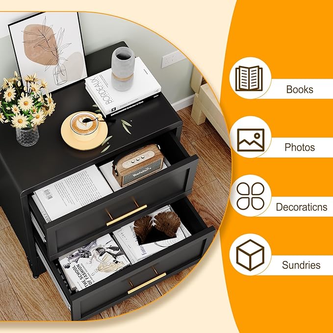 Ckzbx Metal Dresser Narrow Dresser for Bedroom Chest, 35.43" H Drawer Chest, Closet Dressers & Chests of Drawers for Living Room, Hallway (3 Drawers Black 24inch Wide)