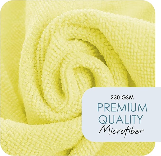 Hearth & Harbor Microfiber Cleaning Cloth, Towels for Cars 144 Pack Washcloths, Yellow Rags, Reusable Towel, Cloth Rags Cleaning, Lint Free 12''x12''