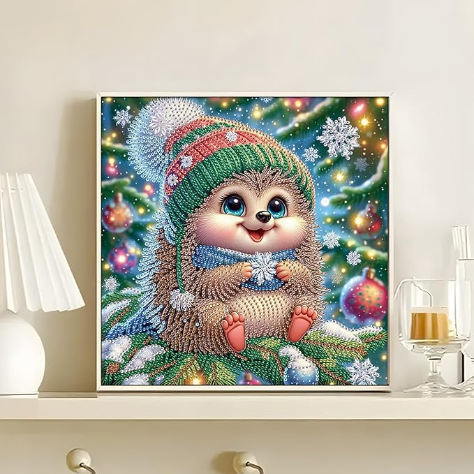antor Christmas Diamond Painting Kit, 5D Special Shape Diamond Art for Adults, Cute Hedgehog on Christmas Tree DIY Crystal Rhinestones Diamond Painting, Holiday Wall Decor, Winter Home Decoration