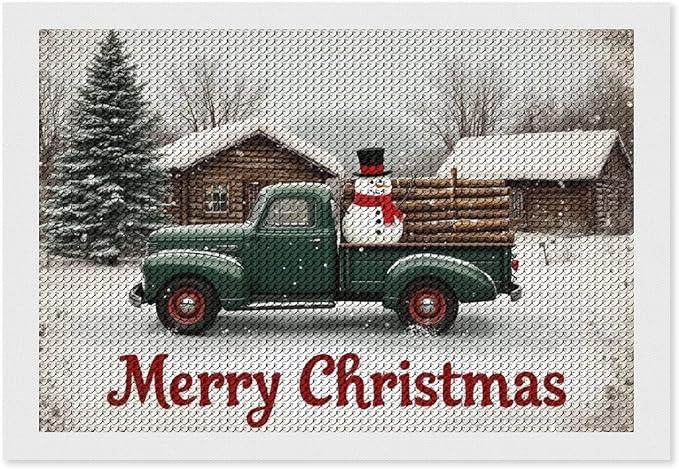 AIVKIEJK Diamond Painting Kits for Adults - Christmas Truck with Snowman & Cabin Winter Painting DIY 5D Full Drill Diamond Dots Paintings with Diamonds Gem Art and Crafts Home Decor 8"x12"