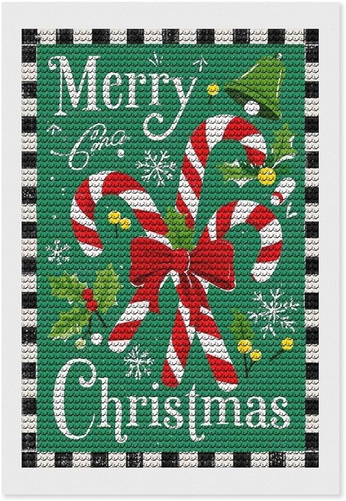 AIVKIEJK Diamond Painting Kits for Adults - Festive Merry Christmas Red Bow, Candy Cane & Bell Painting DIY 5D Full Drill Diamond Dots Paintings with Diamonds Gem Art and Crafts Home Decor 8"x12"