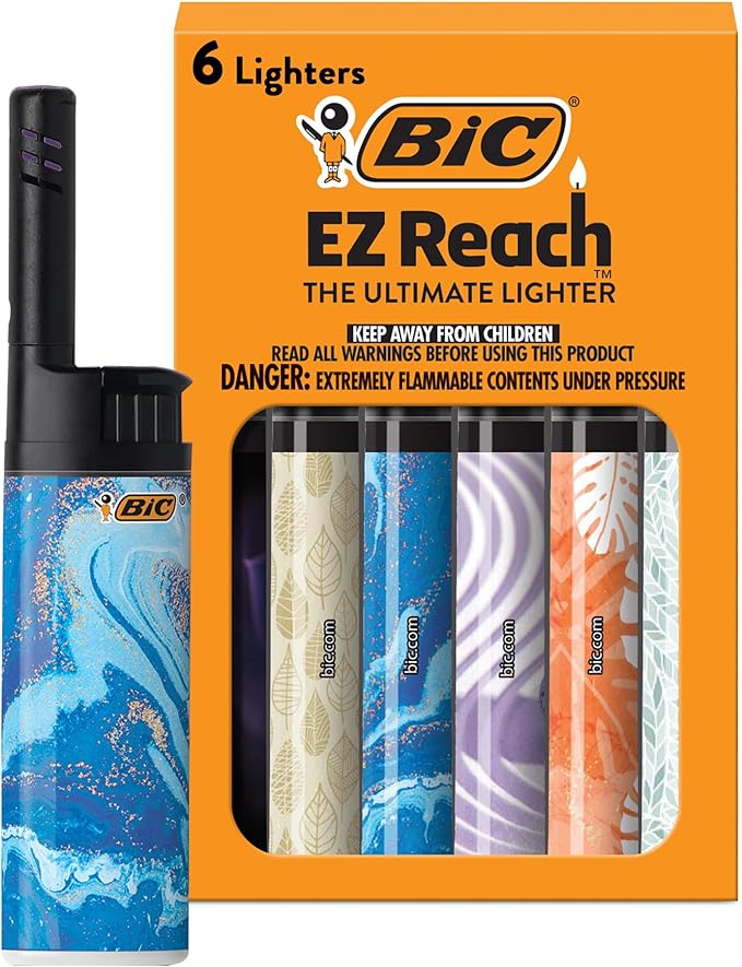 BIC EZ Reach Lighters, Long Metal Wand Candle Lighter, Home Décor Collection, 6-Pack (Designs May Vary)