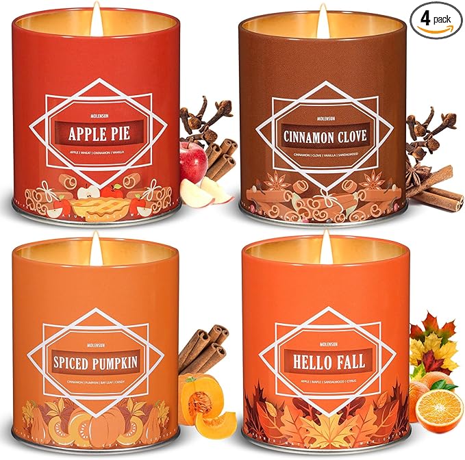 Valentine's Day Gifts for Women Men, Winter Scented Candle Set – 36oz (4×9oz) Soy Candles with Cozy & Warm Seasonal Scents of Pumpkin Spice/Cinnamon Clove/Apple Pie/Hello Fall