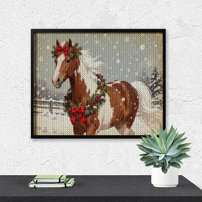 AIVKIEJK Diamond Painting Kits for Adults - Christmas Festive Holiday Horse with Snowy Mane Painting DIY 5D Full Drill Diamond Dots Paintings with Diamonds Gem Art and Crafts Home Decor 16"x20"