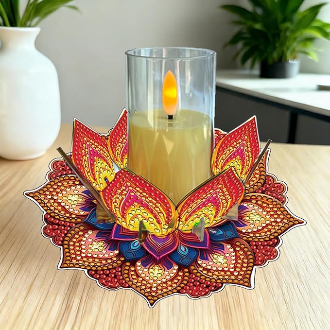 5D DIY Diamond Art Painting PVC Flower Candle Holders Tealight/Tea Light/Votive Candle Holder, for Table Centerpiece Home Décor Party Wedding Dinning-Flower-12