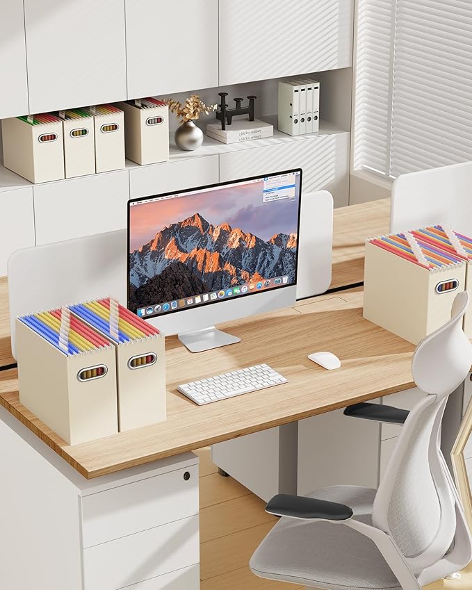 Oterri Cardboard File Organizer Box for Hanging File Folders Letter Size,File Box for Computer Desk,File Cabinet,Working Home,Office,Classroom (Variegated, Letter Size - 4 Packs)