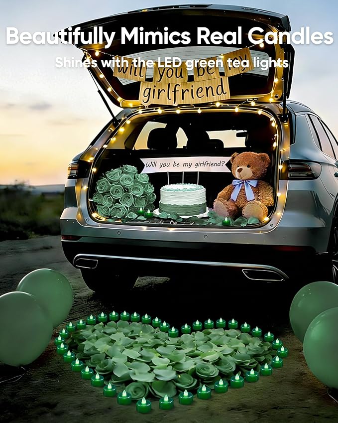 Amagic 12 Pack Green Flameless LED Tea Lights Candles Battery Operated, Electric Fake Tealight Candles for Party, Wedding, Table Centerpiece, Home Decor, Mardi Gras, Halloween, Christmas, St. Patrick