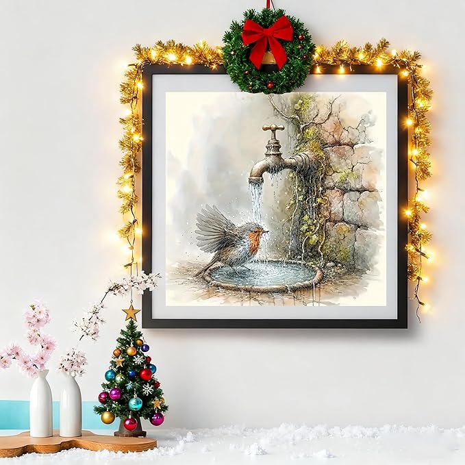VIGEGU Diamond Art Kits for Adult,Bird Diamond Painting for Beginnger,European Robin DIY Full Drill Rhinestone Diamond Dots Gem Painting Home Wall Decor 13.7x13.7 in