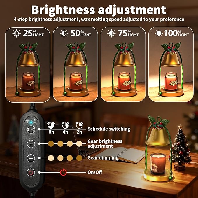 Candle Warmer Lamp with Timer & Dimmable 4-Level Brightness - Adjustable Height,for New Home Bedroom, Gifts for Women (Christmas)
