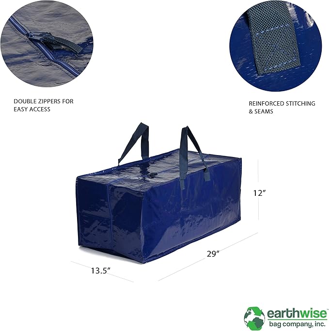 Earthwise Heavy Duty X-Large Moving Bags W/Backpack Straps Strong Handles & Zippers, Storage Totes For Space Saving, Fold Flat, Alternative to Moving Box (Blue - Set of 4)