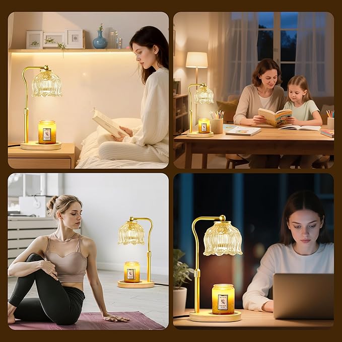 CASTLELIFE Candle Warmer Lamp with Timer & Stepless Dimming, Height Adjustable Electric Wax Warmer for Jar Candles, Flower Wax Melter with Wood Base, Gifts for Women Home Decor, Natural Wood