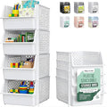 TidyFriend Stackable Storage Bins for Pantry, 4 Pack Stackable Bins For Organizing Food, Kitchen, and Bathroom Essentials (White)