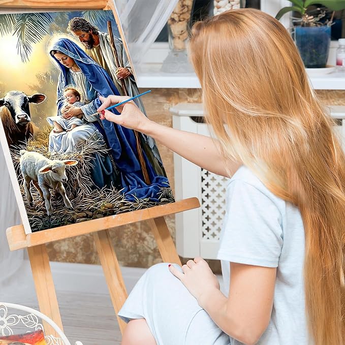 Bowetile Nativity Scene Paint by Numbers for Adults Beginners Framed, Adults' Paint-by-Number Christmas Kits on Canvas, Acrylic Number Painting Gifts for Home Wall Decor, 8x12in