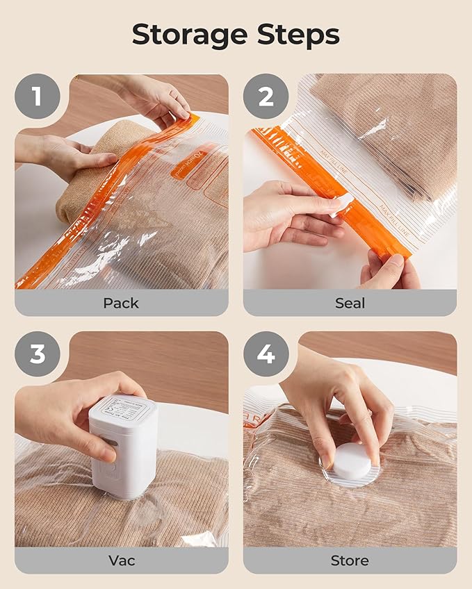 BAGSMART Vacuum Bags for Travel with Rechargeable Air Pump, Portable Space Saver Bags for Travel & Home, Vacuum Compression Seal Bag for Clothing, Blanket, 15 Pack Multicolor