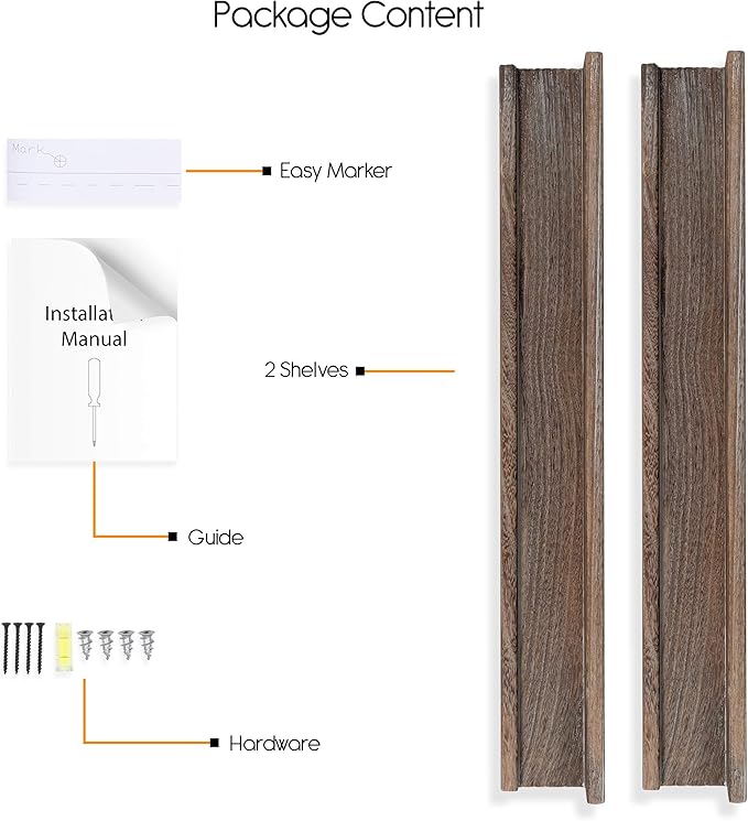 Rustic State Ted 24" Wall Mount Narrow Picture Ledge Photo Frame Display - Wooden Floating Shelves for Living Room Office Kitchen Bedroom Bathroom Décor - Distressed Brown - Set of 2