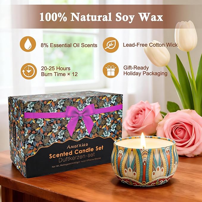 Scented Candles Gift Set,12 Pack Candles for Home Scented, 300 Hour Long Lasting Soy Wax Aromatherapy Candle Set, Birthday Gifts for Women with Gift Box