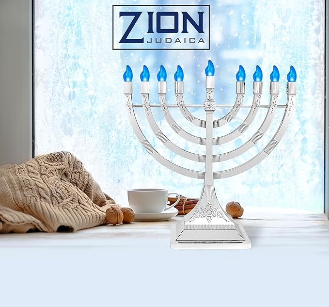 Zion Judaica 6 Pack Electric Hanukkah Menorahs LED USB Powered Menorah Electronic Hanukkiah Battery Minorah Flamless Chanukah Candles (Silver, 6)