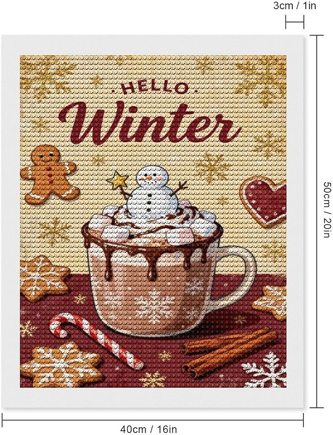 Diamond Painting Kits for Adults - Hello Winter Ice Cream & Gingerbread Snowflakes & Candles Painting DIY 5D Full Drill Diamond Dots Paintings with Diamonds Gem Art And Crafts Home Decor 16"x20"