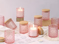 NITIME 15pcs 7.5oz Pink Candle Jars for Making Candles, Glass Candle Vessels with Bamboo Lids and Sticky Labels, Containers for Candle Making Supplies