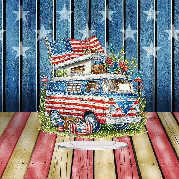 ARTopet DIY Diamond Desktop Ornament US Independence Day Special Shaped Crystal Double Sided Pattern Single Sided Diamond Art Painting Tabletop Home Ornaments Decor-Bus01