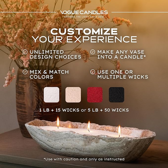 Vogue Candles White Pearled Candle Sand Wax (5 LB) – Mother’s Day Candle Kit with 50 Cotton Wicks for DIY Home Lighting – Plant-Based & Reusable Wax Granules Refill for Clean Burning & Custom Vessels