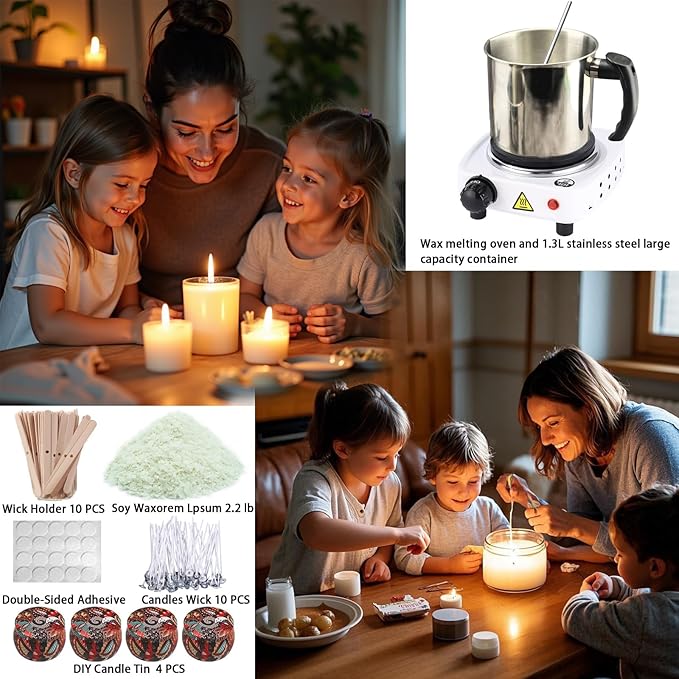 Candle Making Kit for Adults, 44 Oz Wax Melt Warmer, Stainless Steels Candle Wax Melting Pot, Family DIY Candle Making Kit & 110v/500w 5-Speed Temperature Adjustment, Fast Heating (1)