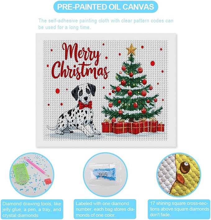 AIVKIEJK Diamond Painting Kits for Adults - Christmas Joyful Canine Holiday Painting DIY 5D Full Drill Diamond Dots Paintings with Diamonds Gem Art and Crafts Home Decor 16"x20"