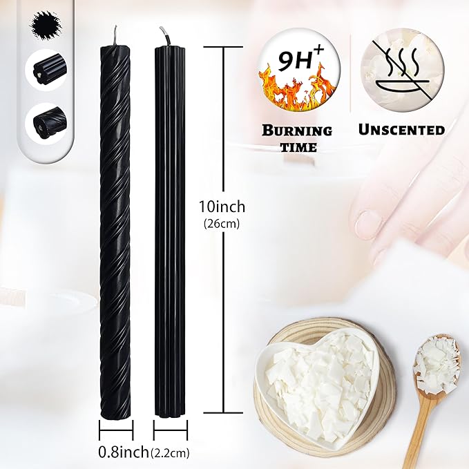 Dripless Black Spiral Taper Candles Smokeless Long Lasting Burn10 Inch Roman Column Candlesticks for Home Décor Holiday Party Romantic Evenings