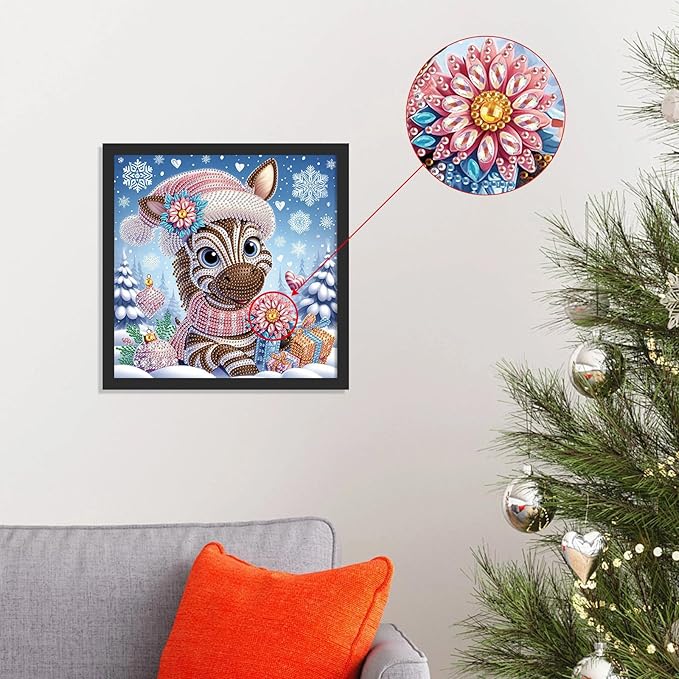 antor Diamond Art Painting Kits for Adults Christmas Zebra, 5D Special Shape Diamond Art Kits for Beginners, Crystal Rhinestones Diamond Art Painting for Home Wall Christmas Decoration Gift 12×12inch