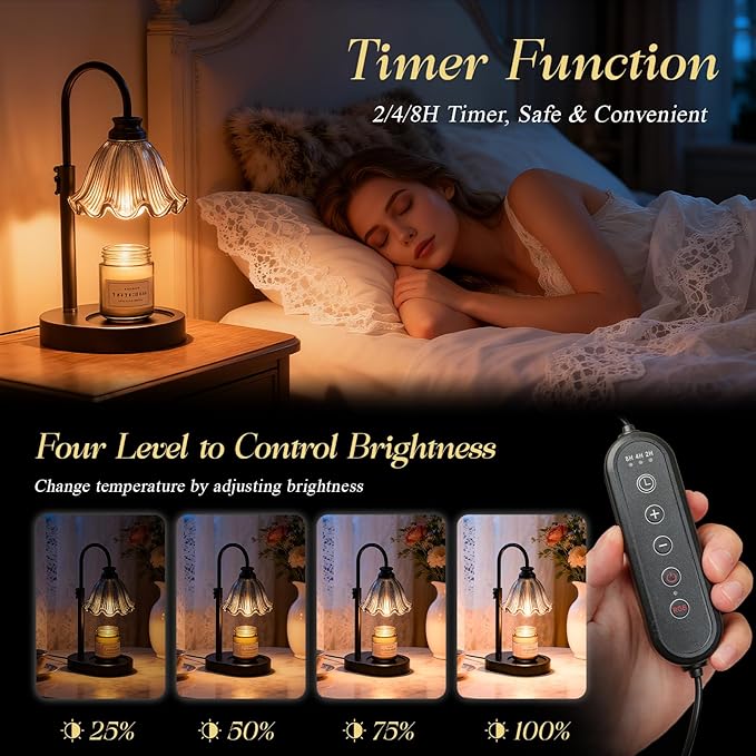 Candle Warmer Lamp with Timer & Dimmable 4-Level Brightness - Adjustable Height,for New Home Bedroom, Gifts for Women(Black 2)