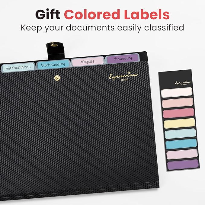 Sooez Accordion File Organizer, Letter Size Expanding File Folder with Labels, 5 Pocket Folders for Document, Portable Paper Bill Receipt Organizer for Home School Office Supplies, A4 Size, Grey