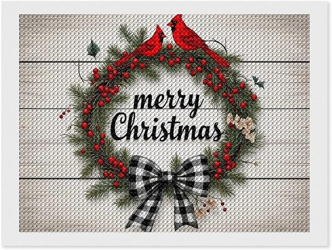 AIVKIEJK Diamond Painting Kits for Adults - Christmas Red Cardinal Birds Wreath Painting DIY 5D Full Drill Diamond Dots Paintings with Diamonds Gem Art and Crafts Home Decor 12"x16"